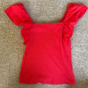 a new day Vibrant Red Flutter Sleeve Blouse